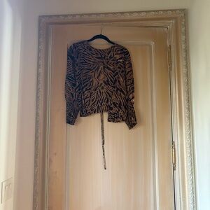 Ganni Brown and Black Animal Print Long-Sleeve Blouse